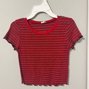 2/$12 Garage Red/Black/White Striped Fitted Tee Size M